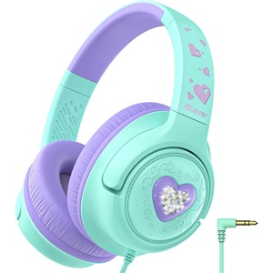 image:imageiClever C371 Kids Headphones with Cord 85dBA Safe Sound OverEar Foldable Headphones for Kids 35mm Jack Boys Girls Toddlers Headphones for School Travel Chromebook Tablet iPad Powder BlueCream Green